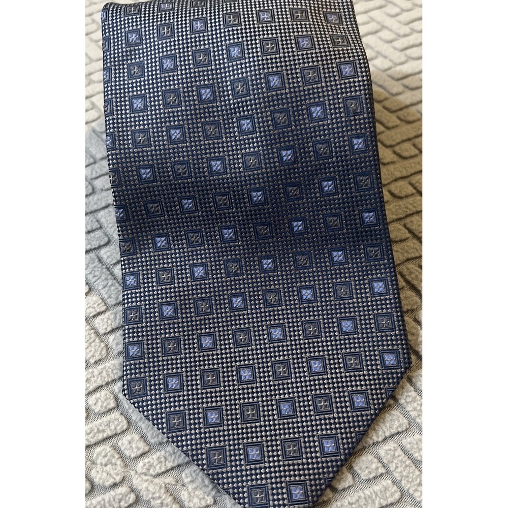 Chas Reed & CO Necktie BLUE/TAUPE Checkered Print 100% Silk 60" X 3.75"